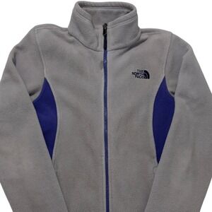 The North Face Womens Full Zip Fleece Jacket Grey Purple Mock Neck NJ983488